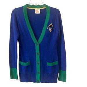 Vintage Tommy Girl Blue and Green Women's Cardigan Sweater M 💙💚💙💚